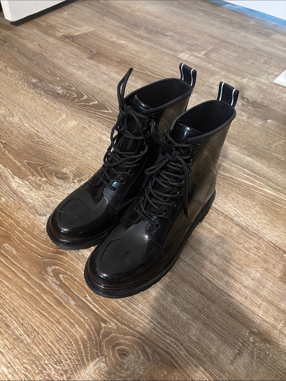 Michael Kors Glossy Black Lace-Up Combat Boots